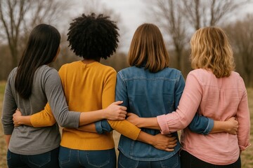Unity friendship diverse women outdoors