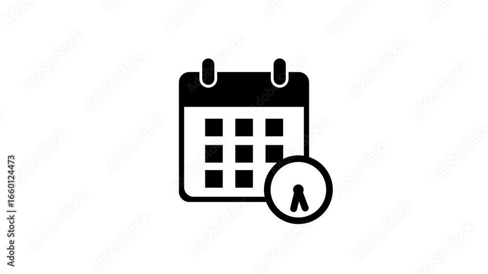 Poster calender icon with clock icon animation .time, and date icon animation .