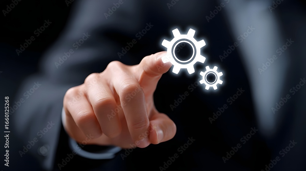 Aufkleber hand interacting with gears and cogs, representing technology and innovation.