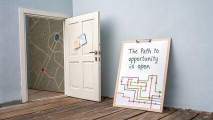 Open Door Concept Sign Showing Path to Opportunities and Growth