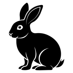Stylized black rabbit silhouette sitting on white background