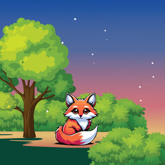 Drawing of a fox with a tree