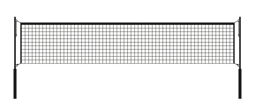 Black volleyball net icon in minimal style. Sports equipment illustration for game, competition, or outdoor activity concepts.