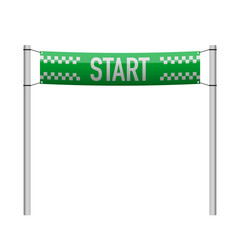 Fototapeta premium Green start banner stretched between two poles, isolated on white. Race beginning concept, sports competition, motivation symbol.