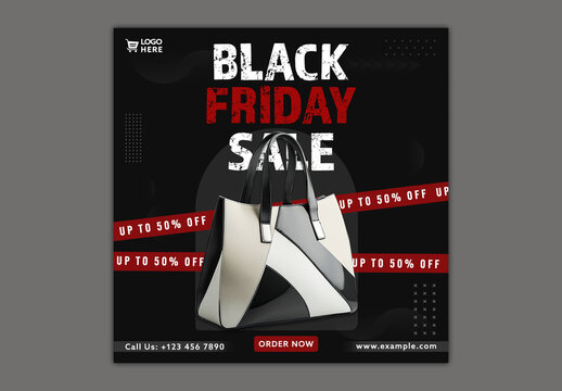 Black Friday Sale Social Media Post with Luxury Female Purse for Fashion Accessory or Boutique Promotion, Editable Design.