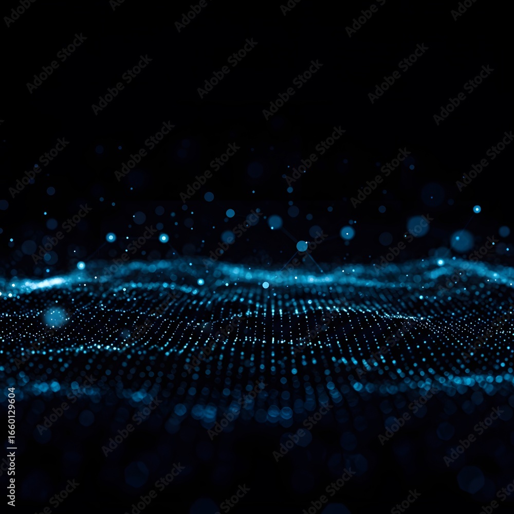 Poster dynamic blue data flow visualization representing technology, innovation, and digital transformation