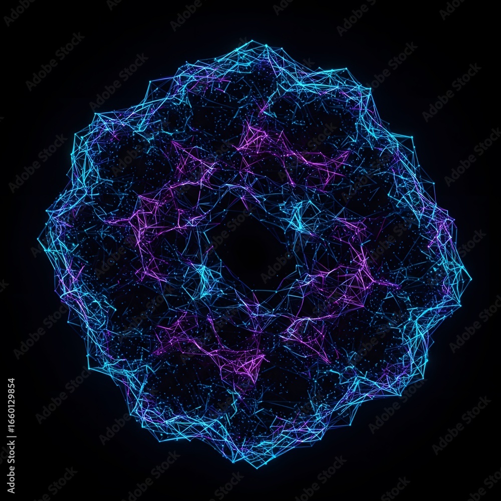 Aufkleber dynamic abstract network glow with pulsating blue and purple light on dark background