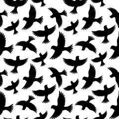 seamless pattern with simple black birds on white background. minimal flat design, perfect for fabric, textile, wrapping paper, wallpaper, cards and modern decor.