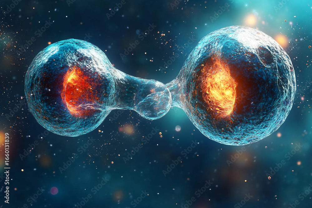 Poster generative ai representation of interconnected cellular structures with glowing highlights in vivid 