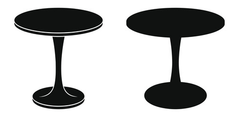 Set of Two Black Silhouette Round Pedestal Tables, Modern Minimalist Side Tables with Single Central Support, Contemporary Furniture Icons, Home and Office Decor Vector Illustration