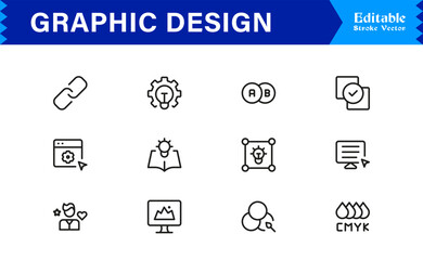 Graphic Design Tools Icon Collection – Minimal Outline Style Linear Vector Symbols for Creativity, Branding, Typography, Editing, and Digital Media Applications