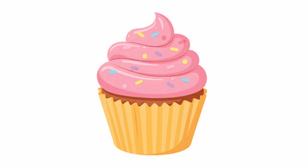 Delicious Pink Cupcake with Sprinkles Sweet Treat Illustration