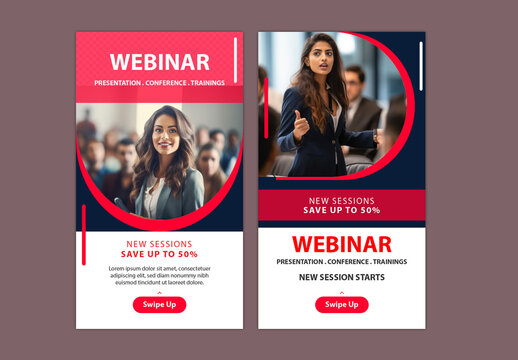 Webinar Event Social Media Story Template Set for Online Training and Conference Promotion, Editable Design.