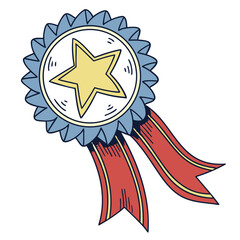 Fototapeta premium Hand drawn award ribbon with star and red ribbons