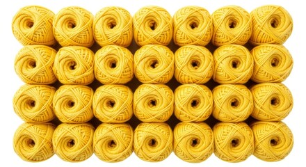 Fototapeta premium organized balls of yellow yarn, background pattern, knitting and crafting graphic