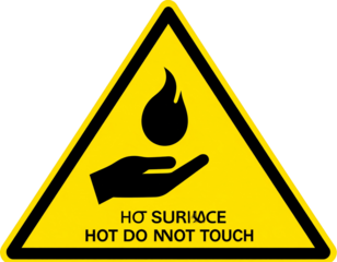 Caution Hot Surface Do Not Touch Sign, Yellow Triangle PNG