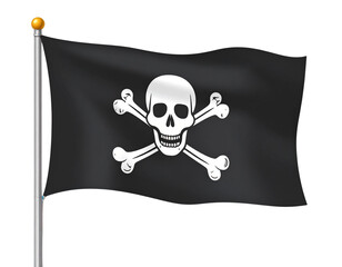 Classic Pirate Flag with Skull and Crossbones, Black Background PNG
