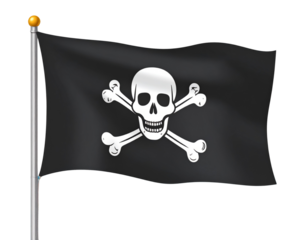 Classic Pirate Flag with Skull and Crossbones, Black Background PNG