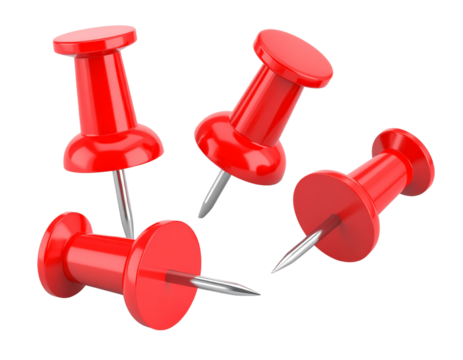 Cluster of Three Realistic Red Push Pins, Different Angles PNG