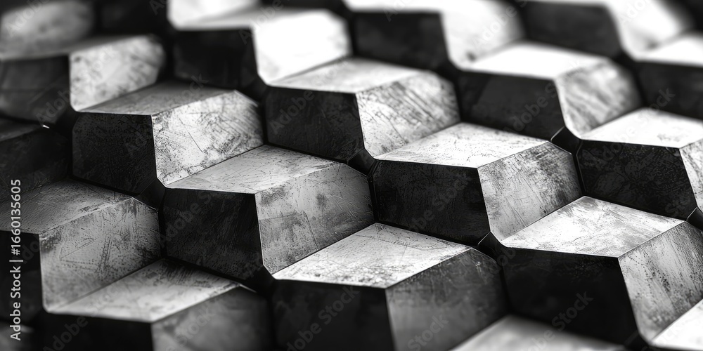 Poster a close-up of sharp, angular geometric patterns in black and white, resulting in a bold and striking