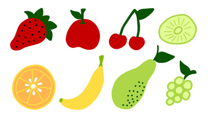 Tropical Fruits Vector Set in hand drawn style – Colorful Fresh Fruit Collection Isolated on White Background