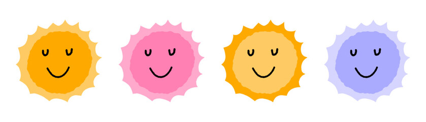 Cute smiling sun, Funny Sun vector illustration. Baby suns with sunbeams