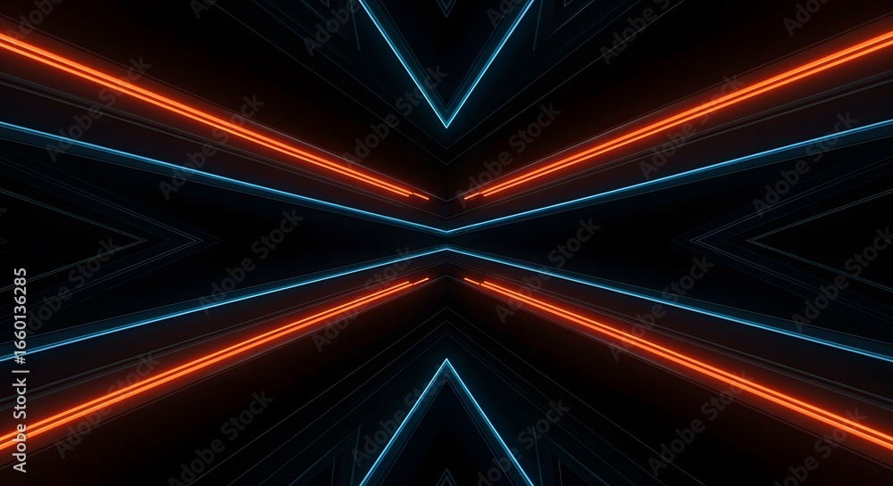Aufkleber abstract neon light trails creating dynamic and futuristic geometric patterns on black background