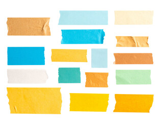 Colorful Torn Washi Tape Strips and Squares, Transparent Background