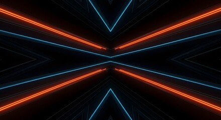 Abstract neon light trails creating dynamic and futuristic geometric patterns on black background