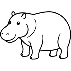 Cute cartoon hippo coloring page illustration