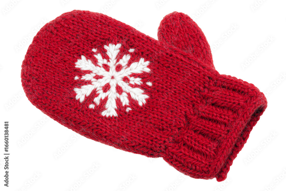 Poster a red mitten with a snowflake on it