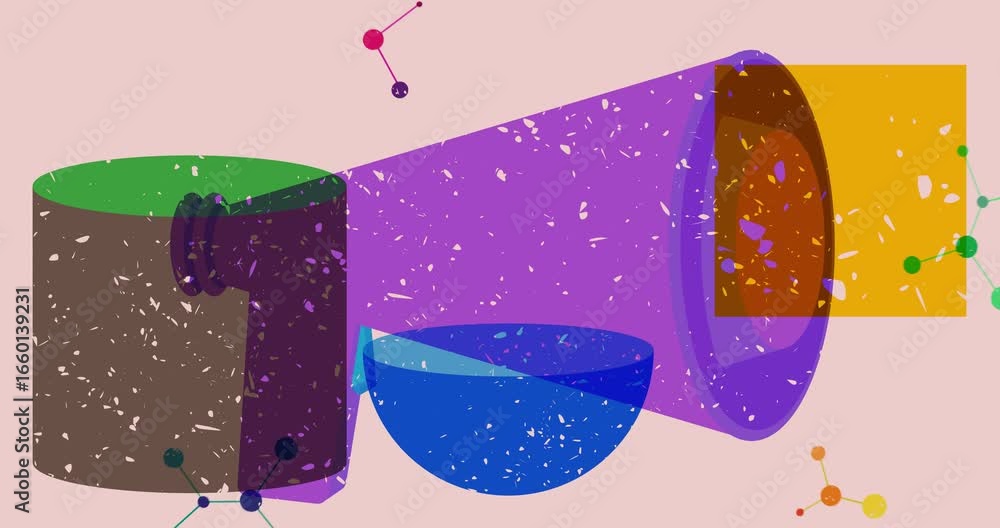 Poster risograph megaphone with geometric shapes animation. moving object in trendy riso graph design video