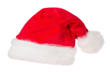 A red and white santa hat with a white pom pom on top