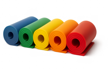 Colorful rubber rolls forming a vibrant pattern on transparent background