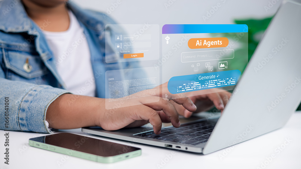 Poster artificial intelligence, innovation, futuristic technology, digital assistant, business and data pro