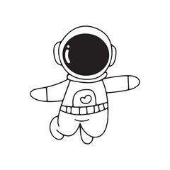 Vector Illustration of a Hand Drawn Astronaut Doodle.  design elements for any purposes. Hand drawn abstract space ship, planets, stars and ufo. Vector line print or banner. kawaii astronaut
