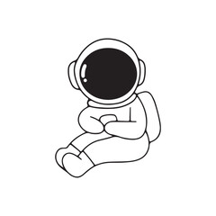 Vector Illustration of a Hand Drawn Astronaut Doodle.  design elements for any purposes. Hand drawn abstract space ship, planets, stars and ufo. Vector line print or banner. kawaii astronaut