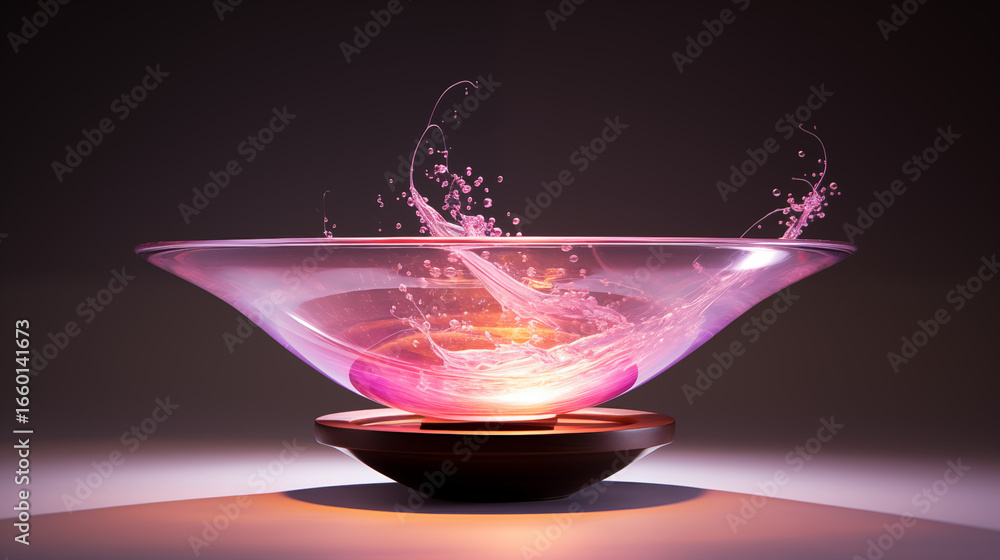 Fototapete a mesmerizing display of pink liquid splashing in a glass bowl, creating a dynamic and elegant visua