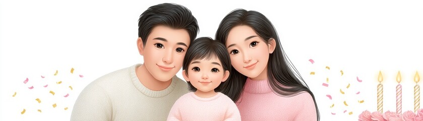 Family celebration parents and child embracing at birthday party joyful atmosphere warm family bonding