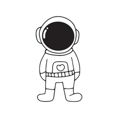 Vector Illustration of a Hand Drawn Astronaut Doodle.  design elements for any purposes. Hand drawn abstract space ship, planets, stars and ufo. Vector line print or banner. kawaii astronaut