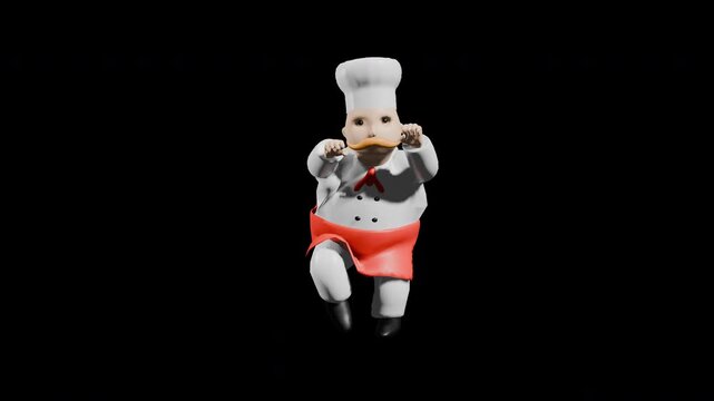 3d render chef dancing. suffling dance. prores 4444