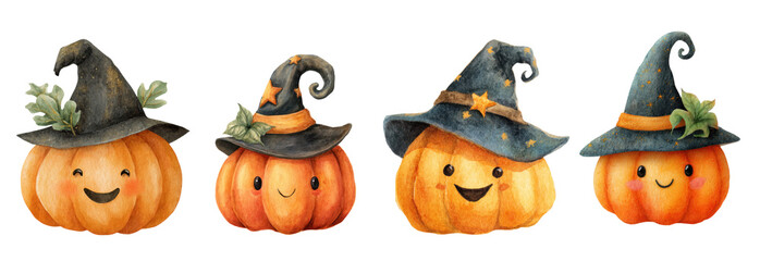 halloween pumpkin watercolor clipart set