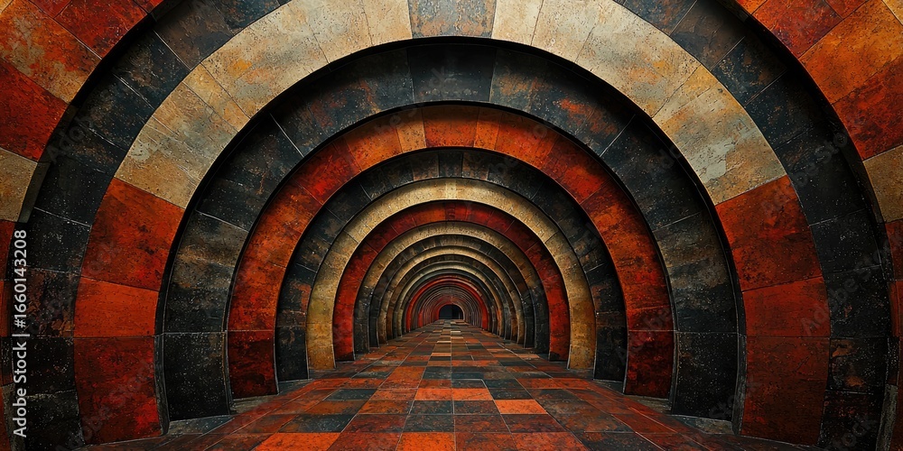 Poster abstract image showcasing symmetrical geometric patterns radiating from a central point, employing a
