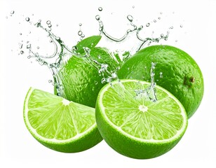 Fresh Lime Slice with Water Droplets on Pure White Background - Top Down, Hyperrealistic, Copy Space