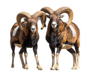  Pair of Mouflons in Mid-Clash, Horns Locked in Battle, Transparent Background