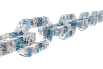 Abstract chain links, formed from intricate cubes, in a flowing, elongated design