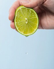 Fresh Lime Slice with Water Droplets on Pure White Background - Top Down, Hyperrealistic, Copy Space