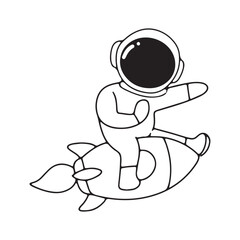 Vector Illustration of a Hand Drawn Astronaut Doodle.  design elements for any purposes. Hand drawn abstract space ship, planets, stars and ufo. Vector line print or banner. kawaii astronaut