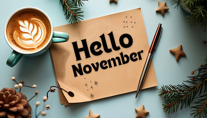 Hello November message lettering season greeting text