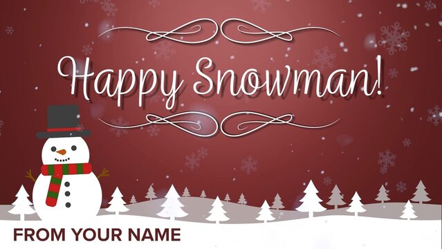 Christmas Snowman Cartoon Drawn Postcard for Wishes
